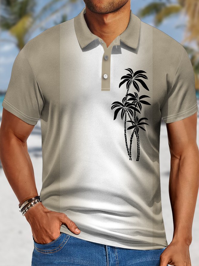 Men's Coconut tree gradient Hawaiian style print Ombre Urban Polo Collar Polo Shirt