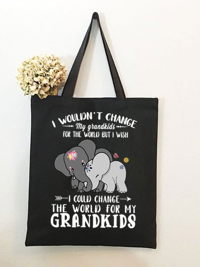 Women's Funny I Wouldn't Change My Grandkids For The World But I Wish I Could Change The World For My Grandkids Elephants Shopping Tote