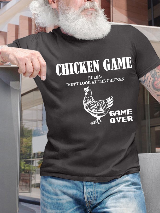 Men’s Chicken Game Rules Don’t Look At The Chicken Game Over Crew Neck Casual Regular Fit T-Shirt