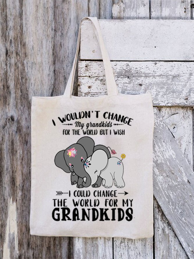 Women's Funny I Wouldn't Change My Grandkids For The World But I Wish I Could Change The World For My Grandkids Elephants Shopping Tote
