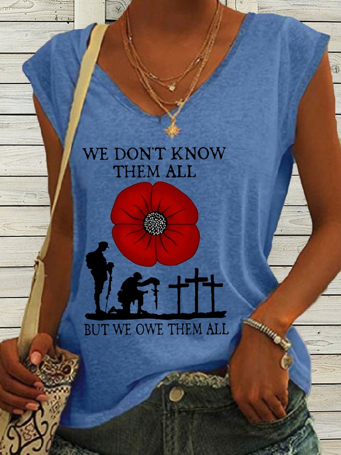 Women's We Don't Know Them But We Owe Them All V Neck Casual Tank Top