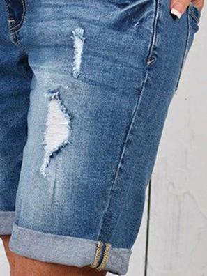Women's Hole Capris Denim Shorts
