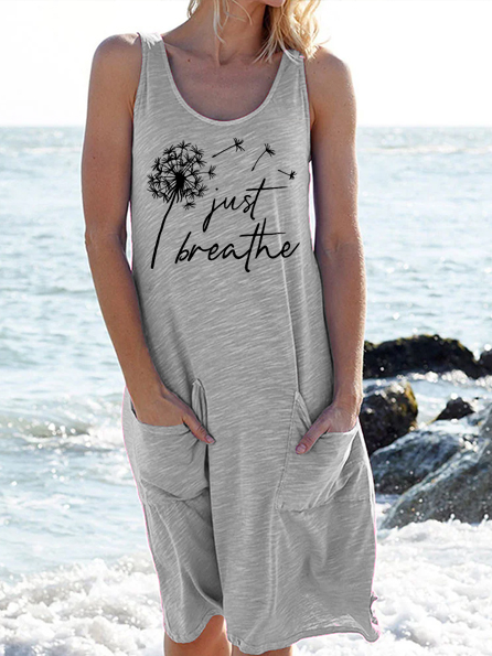 Women's Just Breathe Dandelion Print Crew Neck Casual Dress