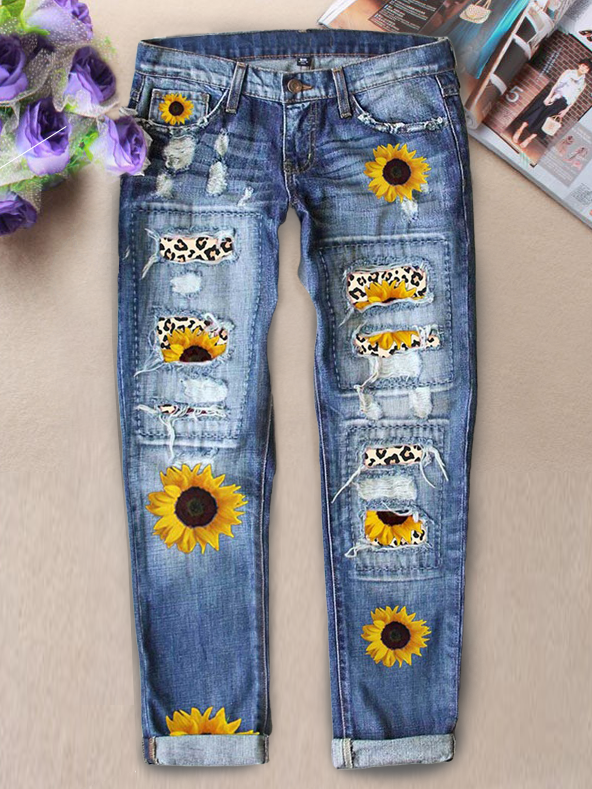 Women's Sunflower Hole Patch Fifth Pants Denim Jeans