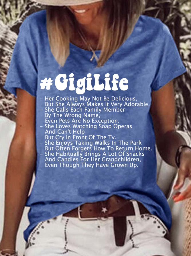 Women's Funny Word Gigi Life Loose Casual Crew Neck T-Shirt