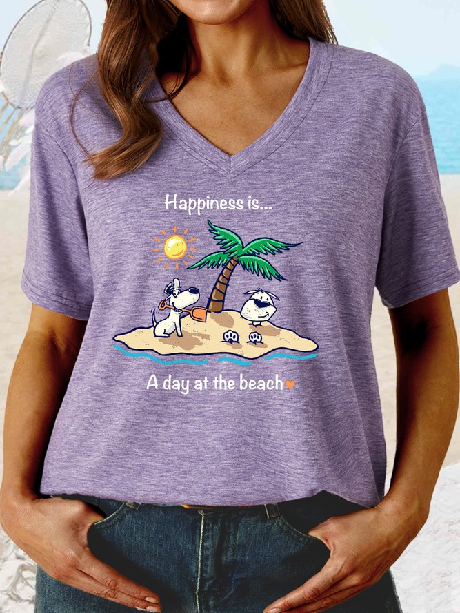 Women's Happiness Is A Day At The Beach Casual T-Shirt