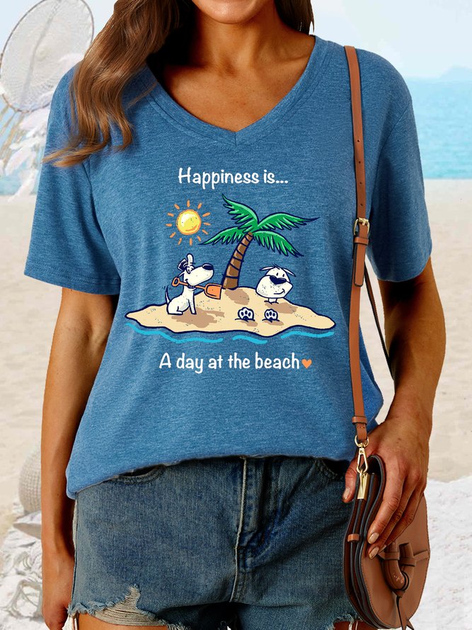 Women's Happiness Is A Day At The Beach Casual T-Shirt