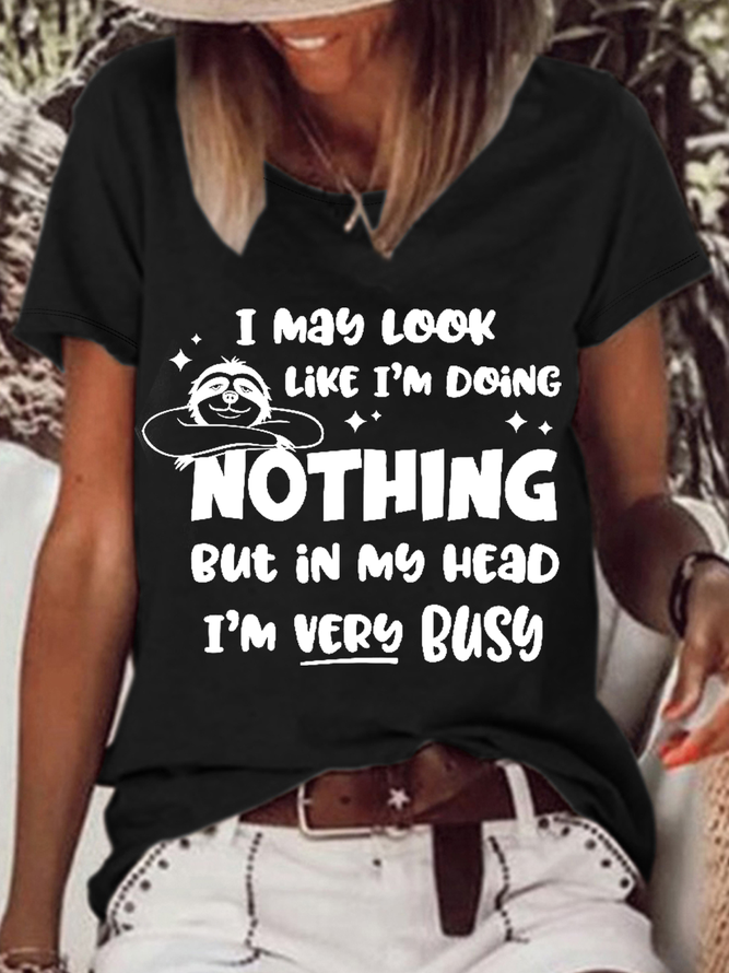 Women's Sarcastic I May Look Like I'm Doing Nothing Casual Crew Neck Loose T-Shirt