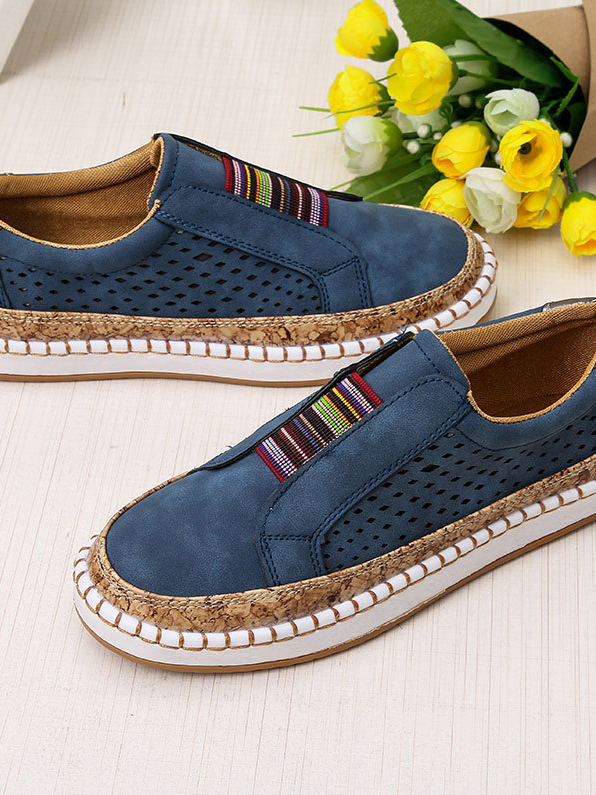 Women's Hollow Out PU Canvas Flat Shoes Slip On