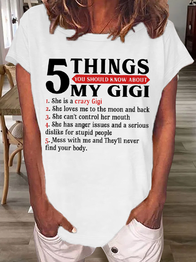 Women's Funny Word 5 Things You Should Know About My Gigi T-Shirt Mother's Day Cotton-Blend Casual T-Shirt