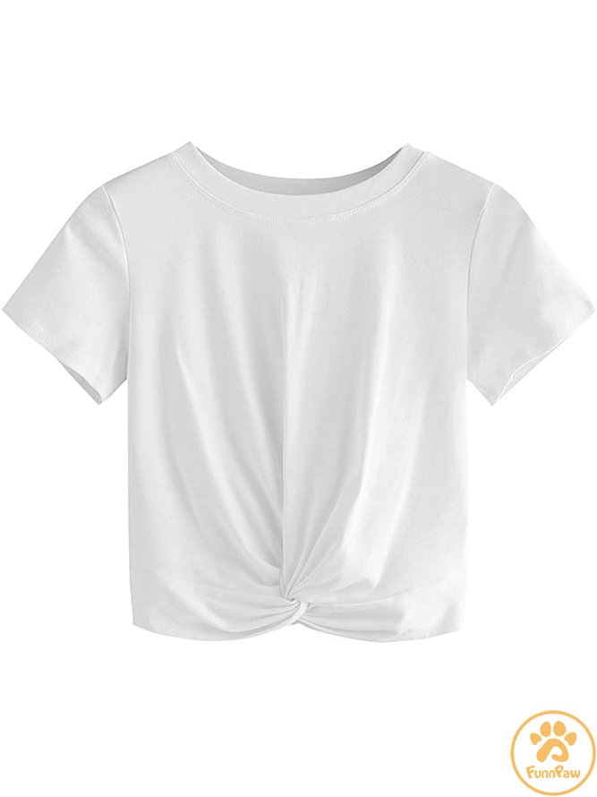 Lilicloth X Funnpaw Women's Crop Top Short Sleeve Twist Front Tee T-Shirt
