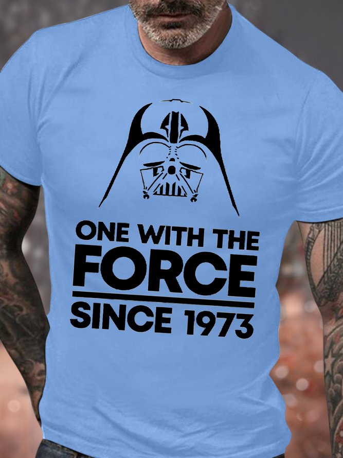 Men's One With The Force Since 1973 Funny 50th Birthday Gift Graphic Printing Casual Text Letters Cotton Crew Neck T-Shirt