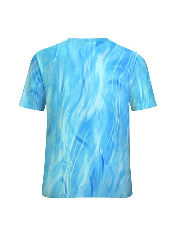 Women’s Abstract Striped Blue Casual Crew Neck T-Shirt