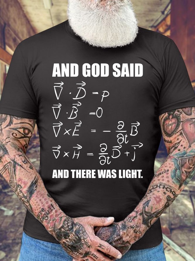 Men’s And God Said And There Was Light Text Letters Cotton Crew Neck Casual T-Shirt