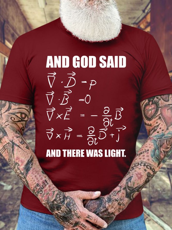 Men’s And God Said And There Was Light Text Letters Cotton Crew Neck Casual T-Shirt