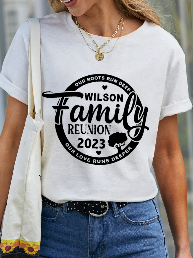 Women's Family Reunion 2023 Simple Text Letters Loose Crew Neck T-Shirt
