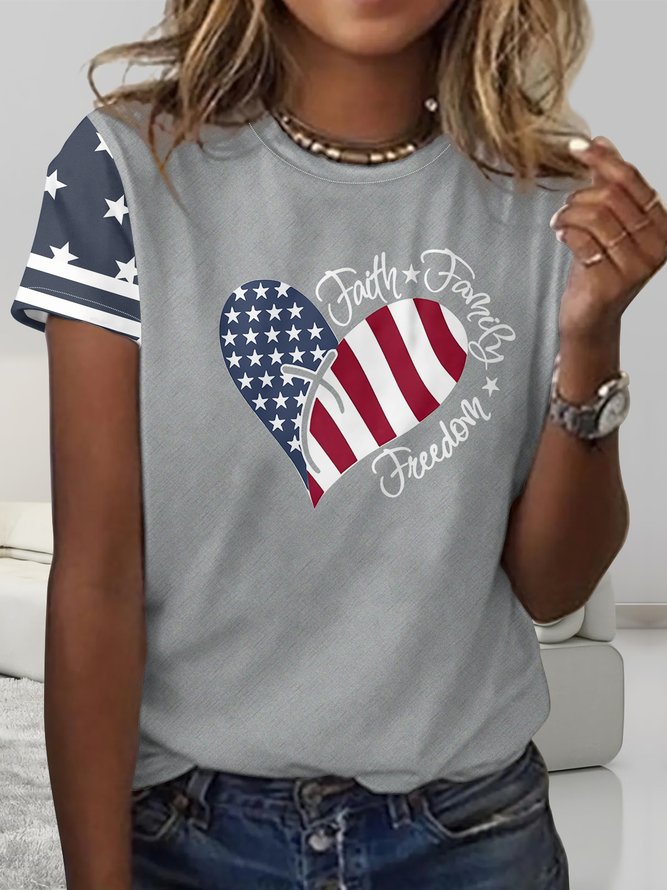 Women's Casual America Flag Loose T-Shirt