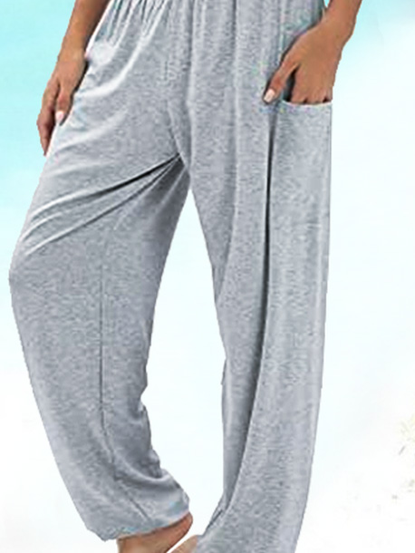 Women's Pockets Plain Casual Pants