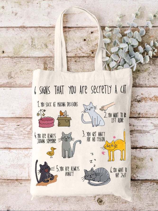 Women's Six Signs That You Are Secretly A Cat Crazy Cat Lady Letters Shopping Tote