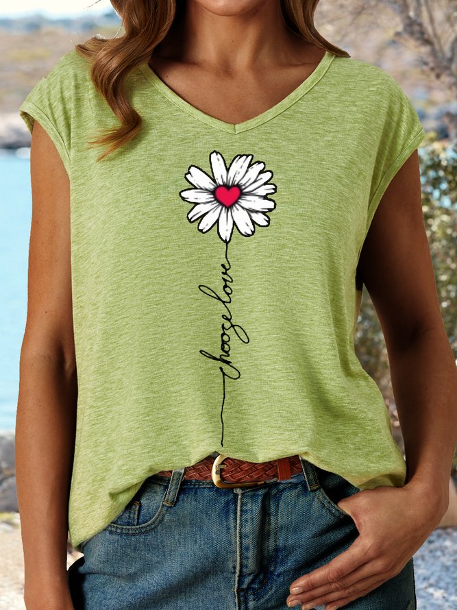 Women's Daisy Choose Love V Neck Casual Floral Tank Top