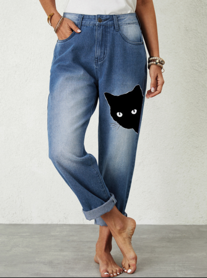 Women's Casual Cat Regular Fit Jeans