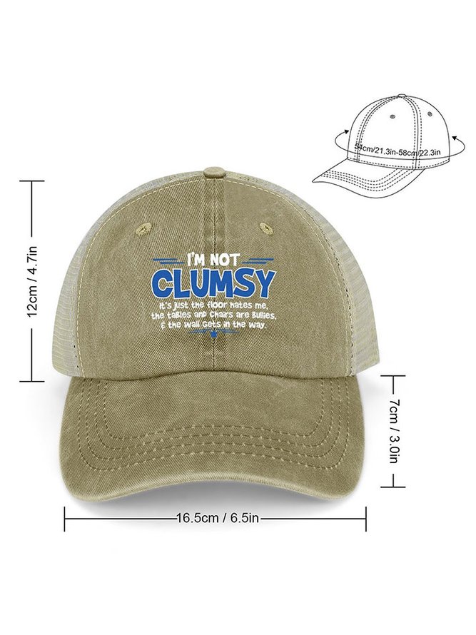Women/Men's I'm Not Clumsy It's Just The Floor Hates Me The Tables And Chairs Are Bullies The Wall Gets In The Way Funny Graphic Printing Loose Text Letters Washed Mesh-back Baseball Cap