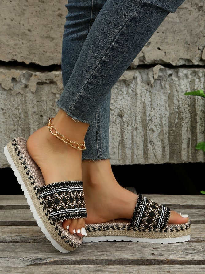 Women's Braided Block Heel Flat Sandals
