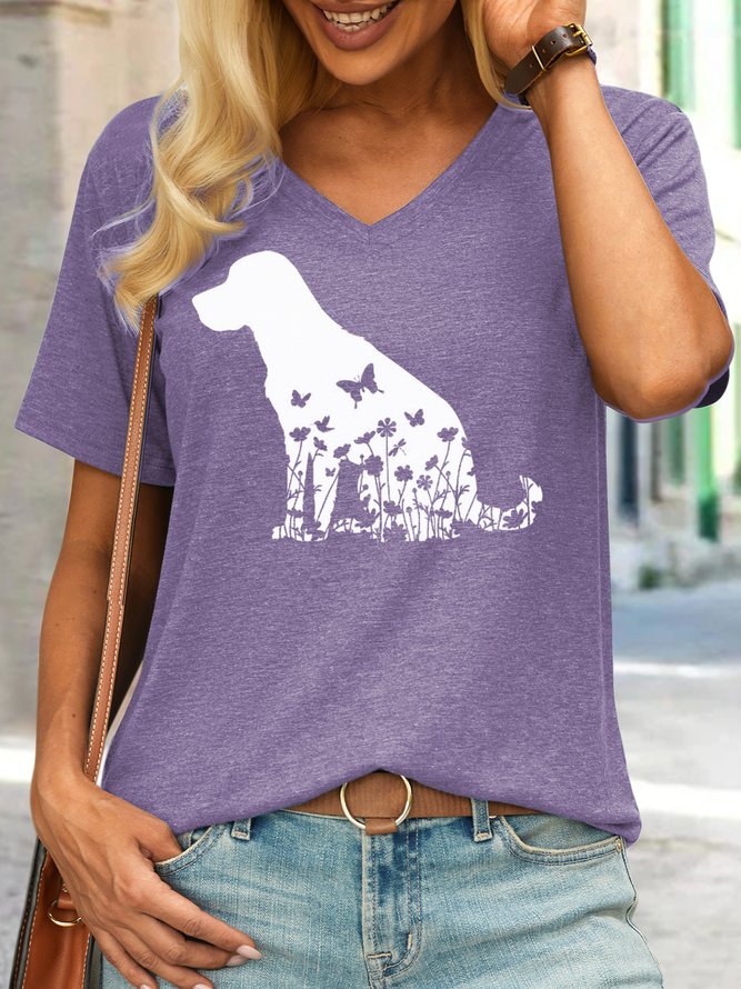 Women's Lab Mom Dog Lover print Crew Neck Casual Text Letters T-Shirt