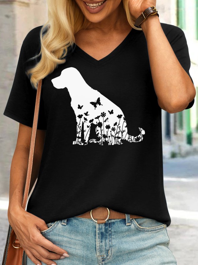 Women's Lab Mom Dog Lover print Crew Neck Casual Text Letters T-Shirt