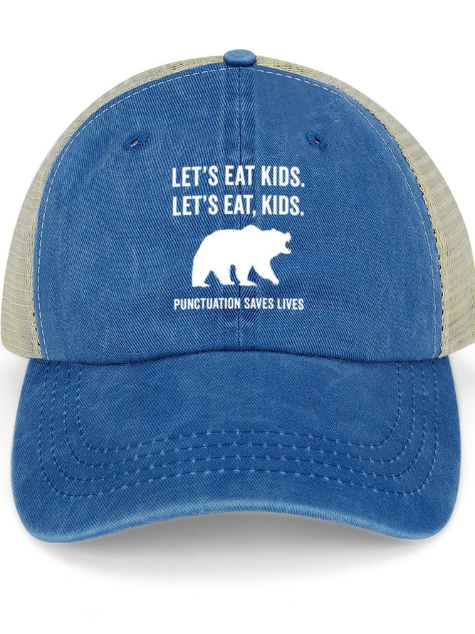 Funny Word Let's Eat, Kids Crusher Text Letters Washed Mesh-back Baseball Cap