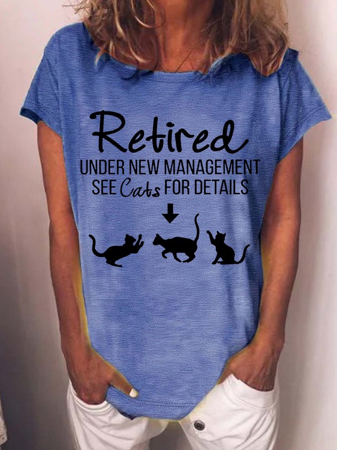 Women's Retirement Cat Mom Retirement Cat Lover Crew Neck  Casual T-Shirt