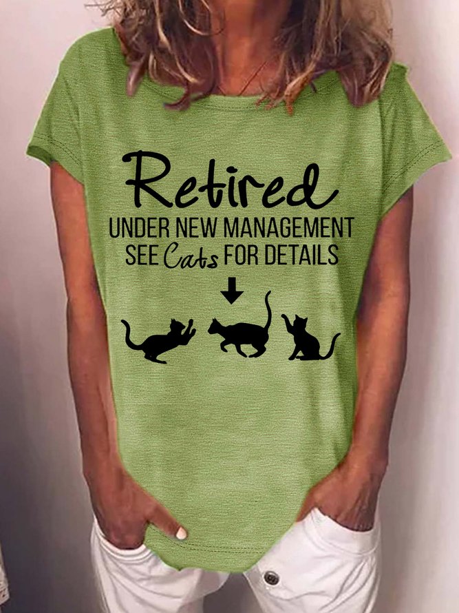 Women's Retirement Cat Mom Retirement Cat Lover Crew Neck  Casual T-Shirt