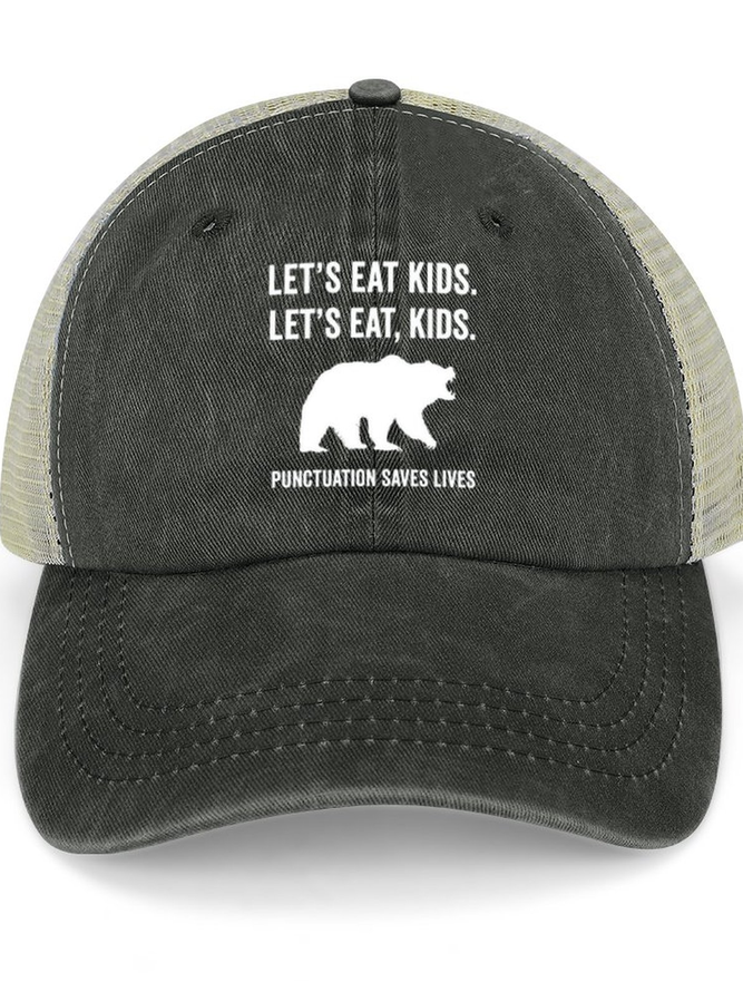 Funny Word Let's Eat, Kids Crusher Text Letters Washed Mesh-back Baseball Cap