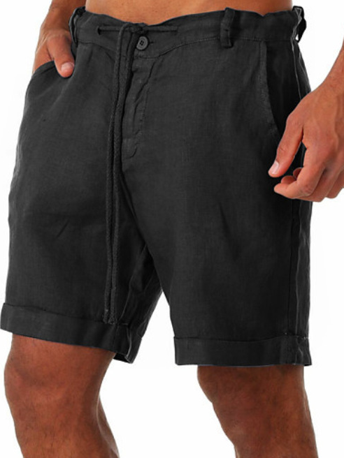 Men's Cotton And Linen Multi-Pocket Tie Cargo Shorts Pants Beach Shorts