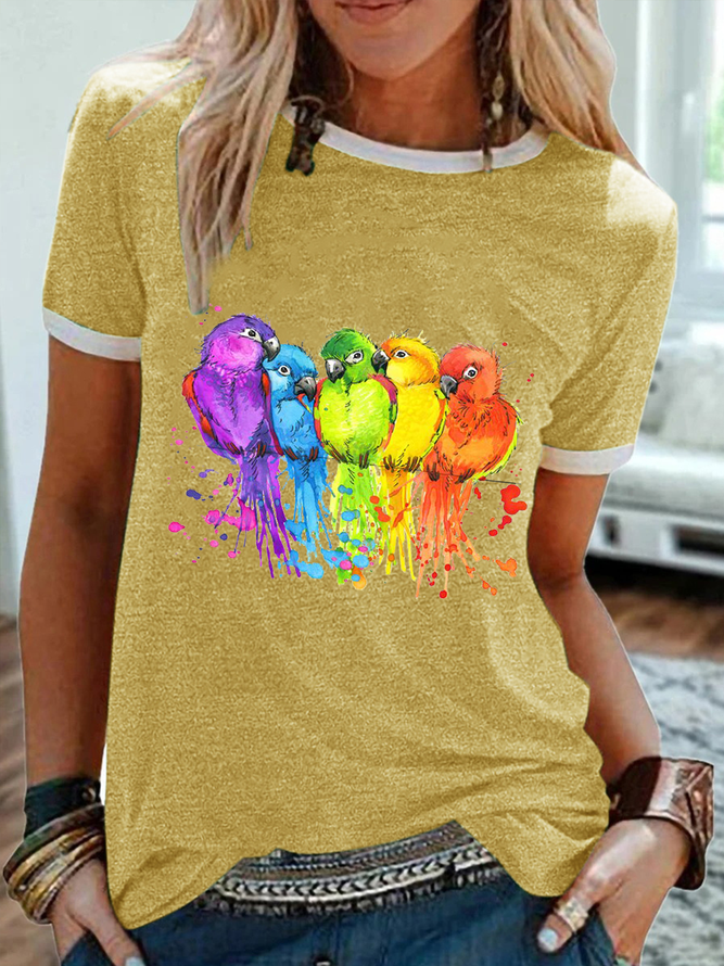 Women's Bird Crew Neck Cotton-Blend Regular Fit Simple T-Shirt
