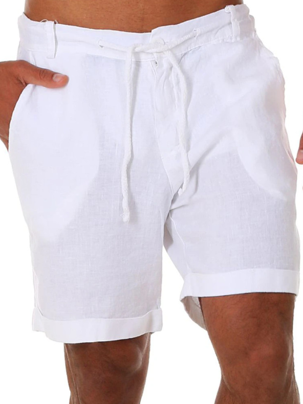 Men's Cotton And Linen Multi-Pocket Tie Cargo Shorts Pants Beach Shorts