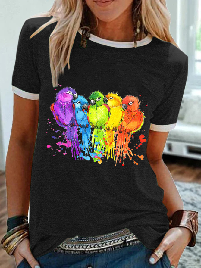 Women's Bird Crew Neck Cotton-Blend Regular Fit Simple T-Shirt