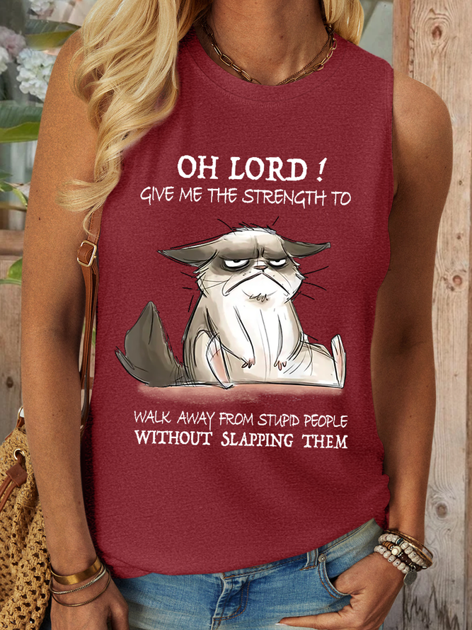Women's Funny Word Oh Lord Give Me The Strength To Walk Away From Stupid People Without Slapping Them Tank Top