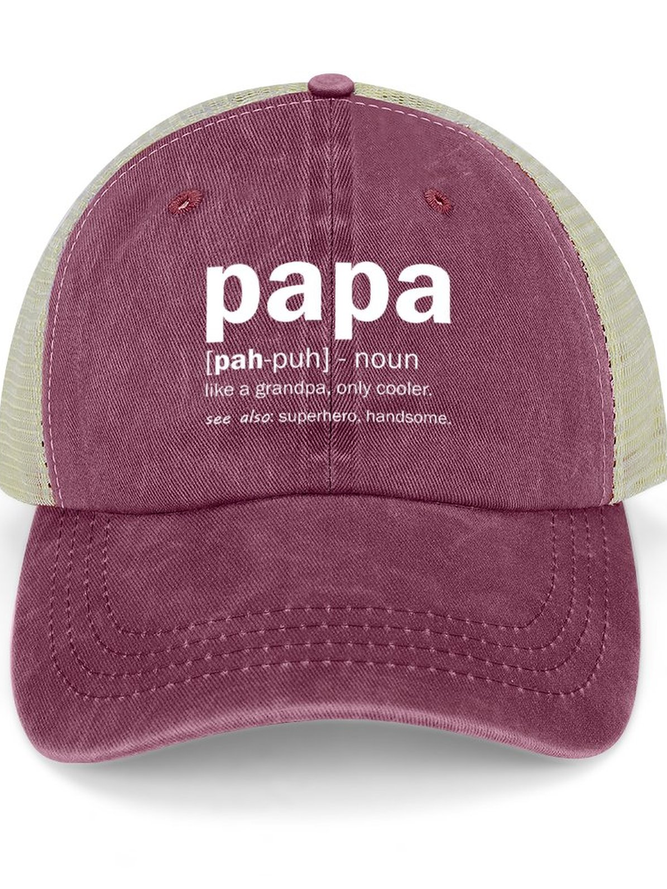 Men's Papa Like A Grandpa Only Cooler See Also Superhero Handsome Funny Graphic Printing Washed Mesh-back Baseball Cap