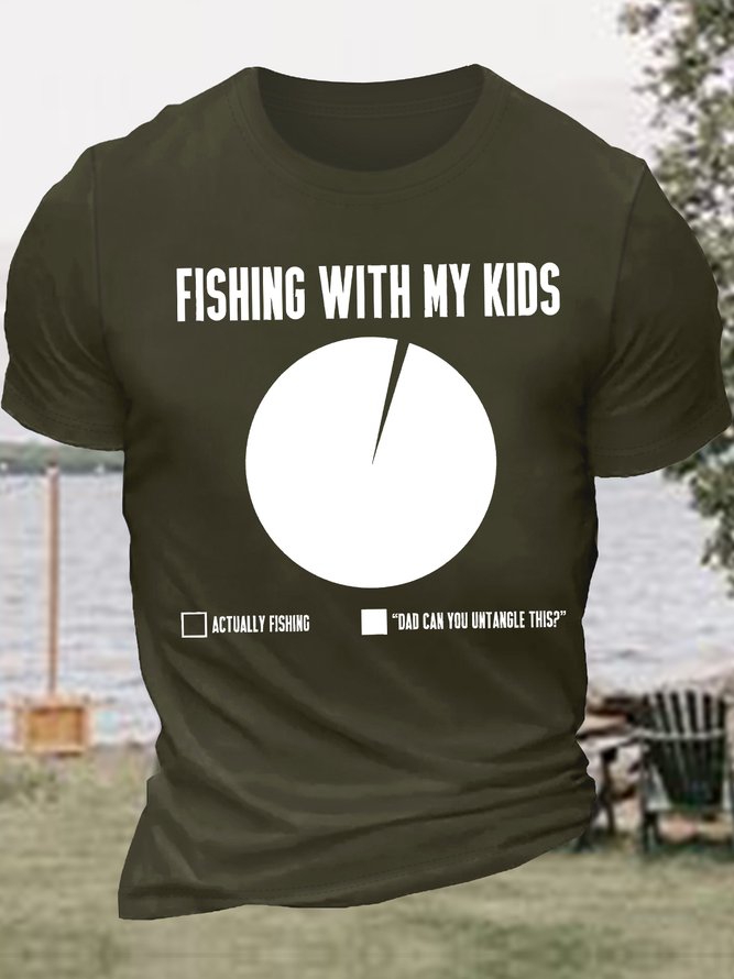 Men's Fishing With My Kids Actually Fishing Dad Can You Untangle This Graphic Printing gift for Father's Day Casual Text Letters Cotton T-Shirt