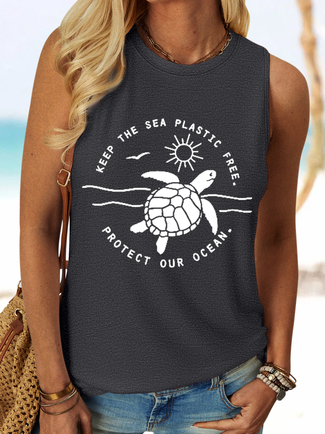 Women's Love Nature Keep The Sea Turtle Earth Day Environment Casual Tank Top