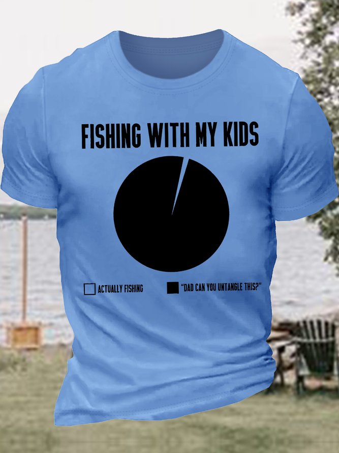 Men's Fishing With My Kids Actually Fishing Dad Can You Untangle This Graphic Printing gift for Father's Day Casual Text Letters Cotton T-Shirt