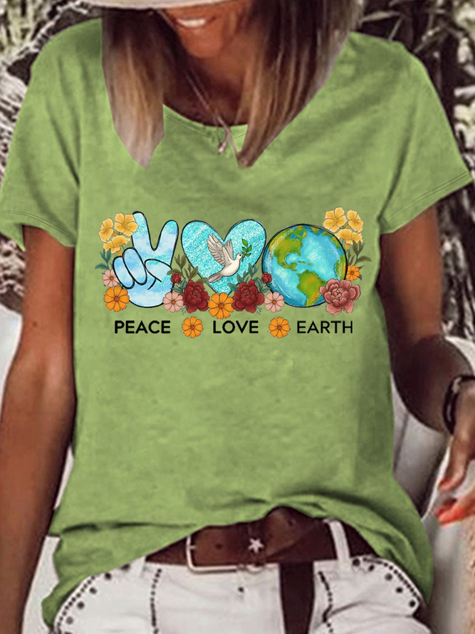 Women's Peace Love Earth Save The Planet Environmental Casual T-Shirt
