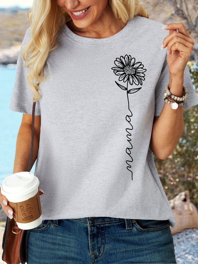 Women's Mama flower Mothers Day Wildflower Print Casual Cotton Regular Fit T-Shirt