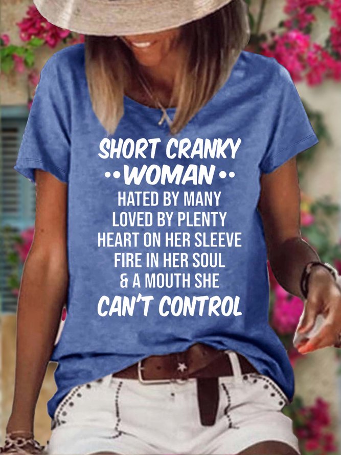 Womens Funny Short Cranky Woman Letters Casual Crew Neck T-Shirt