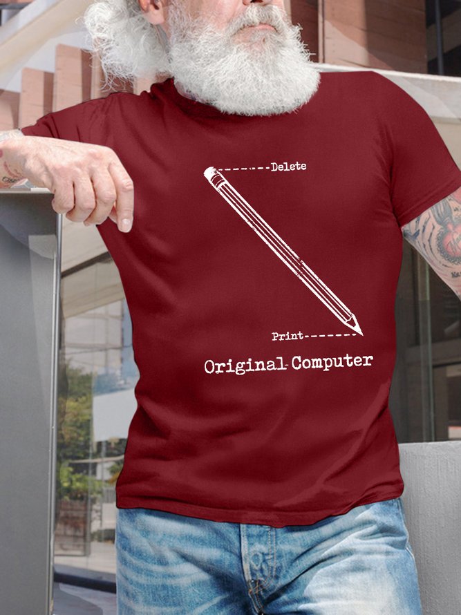 Men’s Original Computer Crew Neck Text Letters Regular Fit Casual T-Shirt