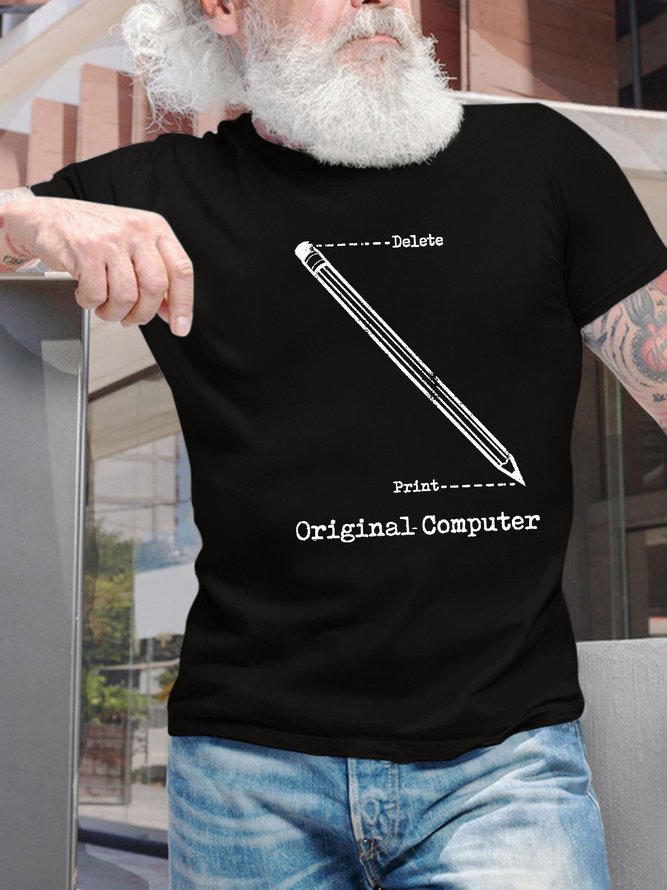 Men’s Original Computer Crew Neck Text Letters Regular Fit Casual T-Shirt