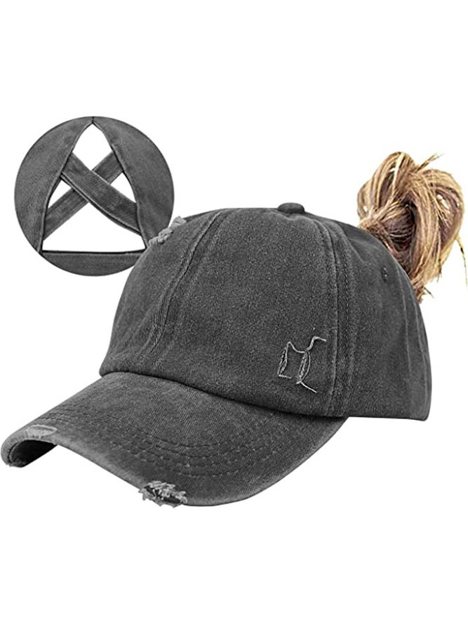 Women Ponytail Criss Cross Messy Buns Ponycaps Baseball Cap Adjustable Cotton Distressed Dad Trucker Hat