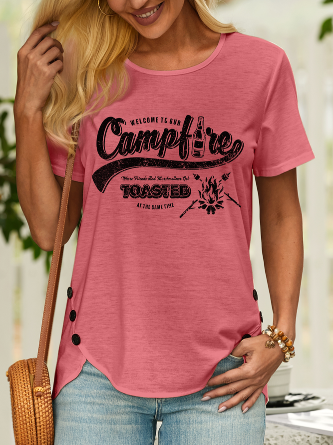 Lilicloth X Cadzart Welcome To Our Campfire Where Marshmallow Get Toasted At The Same Time Women’s Casual Text Letters T-Shirt