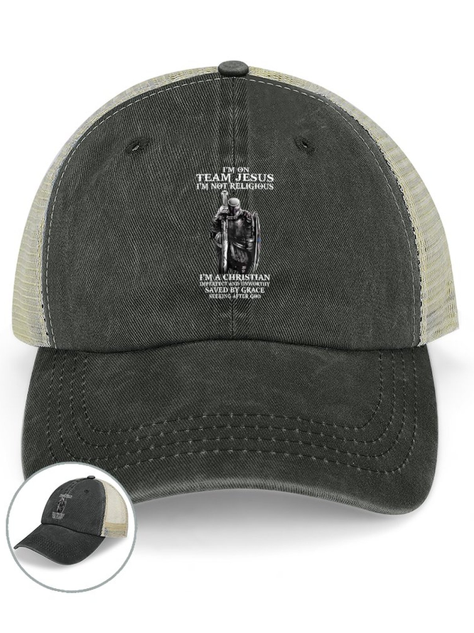 Men's I Am Not Team Jesus I Am Not Religious I Am A Christian Imperfect And Unworthy Saved By Grace Seeking After God Funny Graphic Washed Mesh-back Baseball Cap